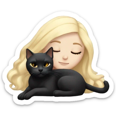 White girl blonde hair sleeping with black cat with white markings sticker