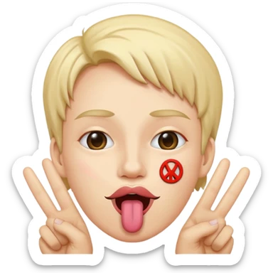 Peace sign in front of mouth with tongue sticking out  sticker