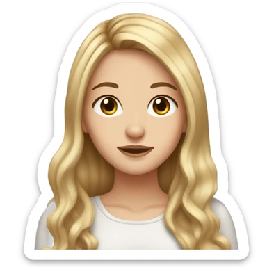 White girl with brown eyes and long brown hair with blonde streaks in front of hair sticker