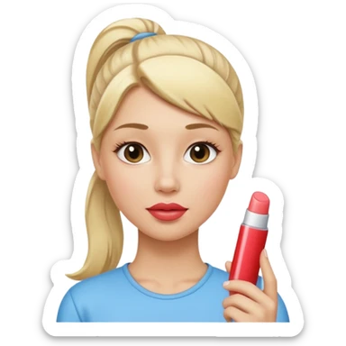 blonde woman with ponytail woman using chapsitck sticker