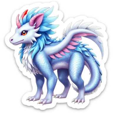 Shiny Glossy Pastel Light Divine Reptilian Draconian Furry Scaly Hairy Feathery Bovine Goated Feline Beautiful Floral Snowy Pretty Absol-Amaura-Suicune-Cobalion-fusion, full body sticker