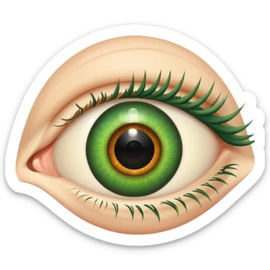 an eye with a green iris and human skin-colored eyelids sticker