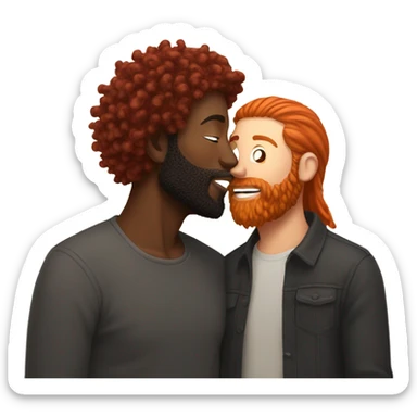 Man with red hair kisses black man with beard and short dread locks sticker