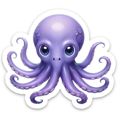 Cinematic Noble Baby Octopus Portrait Emoji, Poised and graceful, with a soft, rounded, slightly translucent body in a dreamy light blue-purple hue, large, glistening eyes full of quiet intelligence and mystery, delicate, flowing tentacles curling gently, Simplified yet sophisticated features, highly detailed, glowing with a soft, ethereal oceanic radiance, high shine, elegant and serene, stylized with an air of deep-sea wonder, focused and tranquil, soft glowing outline, capturing the essence of an otherworldly, intelligent little cephalopod, floating effortlessly in the gentle ocean currents! sticker