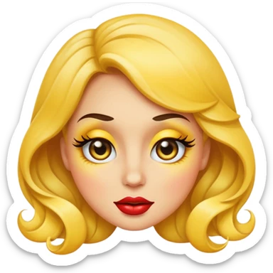 sassy yellow emoji face with long curled eyelashes, thick glossy lips, smirking expression, dramatic eyeshadow, side-eye look, bratty attitude, classic apple emoji style sticker