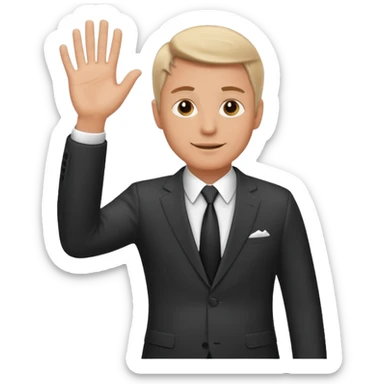 A white man in a suit stands and waves his hand in greeting. sticker