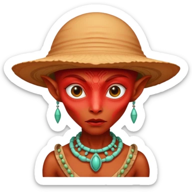 alien living in desert, dressed like a desert alien, redcolorful, accessories, just face  sticker