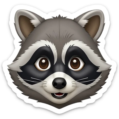 Cinematic-Comical-Raccoon-Portrait-Emoji – Head tilted dramatically with an exaggeratedly amused expression, featuring a fluffy grey coat with a signature black "bandit" mask, wide, mischievous brown eyes filled with playful disbelief. sticker