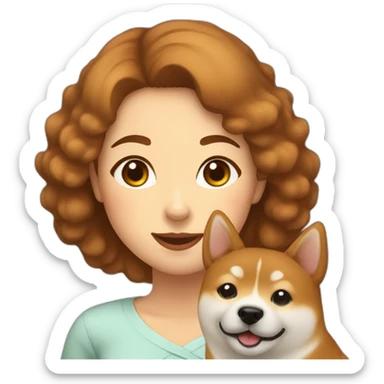 Cute Shiba-dog Accompanied by a middle age woman with brown and curly hair sticker