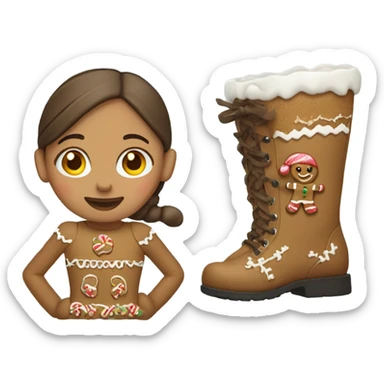 Girl wearing gingerbread boots sticker