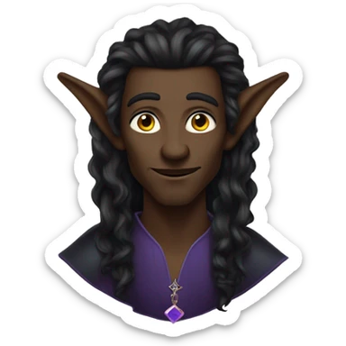  A black male high elf that is a witch fortune teller that has large, pointed ears with long black curly hair past his back sticker