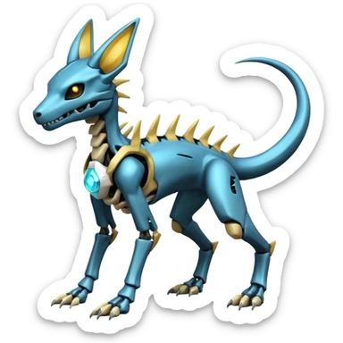 futuristic Skeleton-Cyborg-Manectric-Electrike-Salandit-Cubone-Umbreon-Marowak-Draco-Fakémon-hybrid-creature (full body), 4 legs sticker