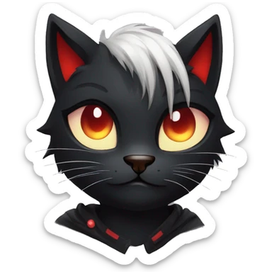 Anthro Edgy Cool Beautiful Black Cat-Fursona with Emo Hair-bangs with Red Streaks sticker