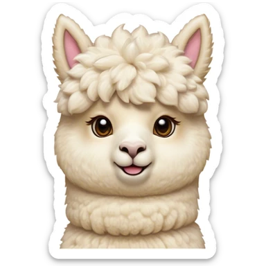 Cinematic Comical Cream Alpaca Portrait Emoji, Head tilted dramatically with an exaggeratedly amused expression, featuring a striking, fluffy cream fleece with playful texture, wide, expressive gentle eyes filled with playful disbelief, Simplified yet hilariously expressive features, highly detailed, glowing with a slightly sassy glow, high shine, dramatic yet playful, stylized with an air of cheeky mischief, bright and endearing, soft glowing outline, capturing the essence of a spirited and over-the-top alpaca, so meme-worthy it feels like it could side-eye its way into internet fame instantly! sticker