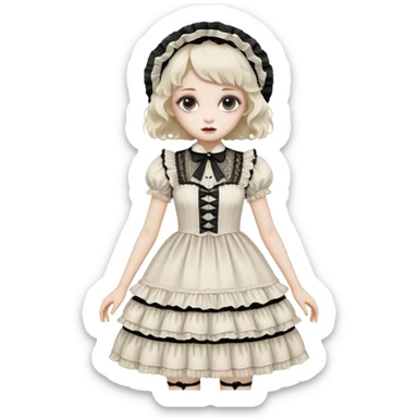 Lolita dress, white and creepy sticker