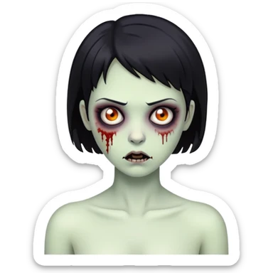 Uma zumbi mulher com cabelos curto e pretos e olhos pretos do torso até a cabeça  sticker