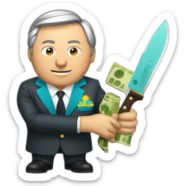 President of kazakhstan holding money and knife sticker