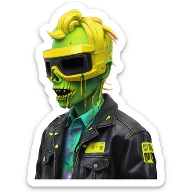 .Zombie_ Vaporwave black holographic oilslick zombie unicorn yellow caution tape sticker