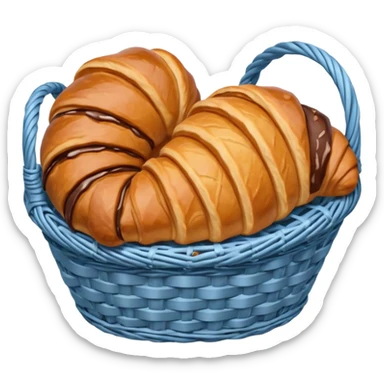 Croissant with poured chocolate in a pale blue wicker basket sticker