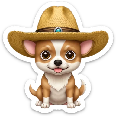 Chihuahua negro con cafe con sombrero de paja sticker