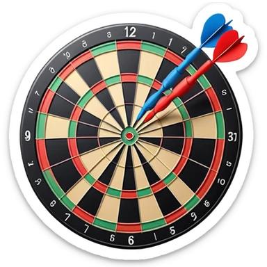 A dartboard with darts firmly stuck in the bullseye, surrounded by the colorful sections of the target. The background conveys a competitive atmosphere, with a subtle focus on precision and skill in the game of darts. sticker