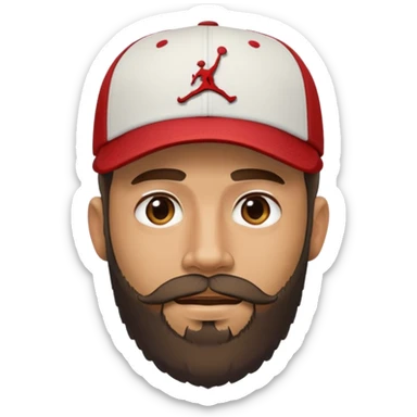bearded guy with a Jordan baseball cap, stubble beard, emoji style sticker