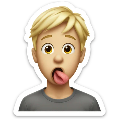 blonde boy licking nose sticker