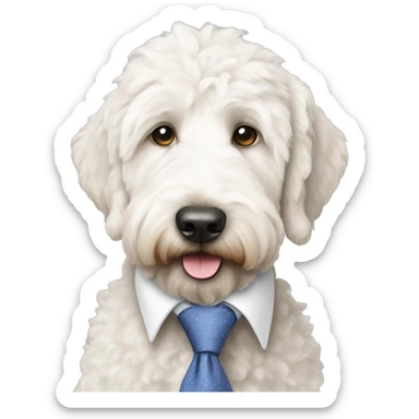White Goldendoodle wearing a tie sticker