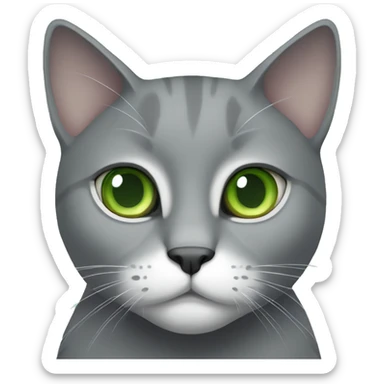 Grey cat with white spot on chest and green eyes sticker