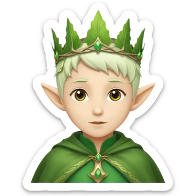 Forest Elf – elegant green-skinned elf with leaf crown and cloak, white short hair sticker