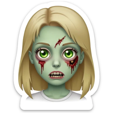 garota zumbi (cabelo loiro escuro liso e quase na cintura, olhos verdes, cílios grandes, boca média) sticker