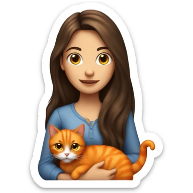 long haired brunette girl holding orange cat sticker
