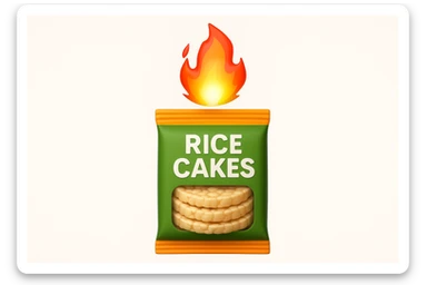 emoji stile iphone di un pacco di gallette di riso con fiamma 3d sopra sticker