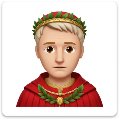 Julius Caesar wearing a red robe and laurel wreath, detailed 3D style, white background sticker