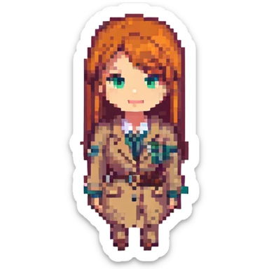 female recruiter, cute, pixel art with bright colors sticker