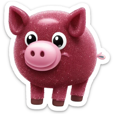 Sparkling Pig made of maroon sparkling sour candy laces andc sweets walking covered in sugar  sticker