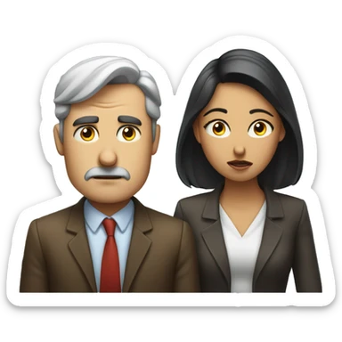 A woman with pleading eyes looking at a man who is engrossed in his phone, oblivious to her. sticker