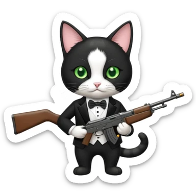 tuxedo cat with an ak47 gun sticker