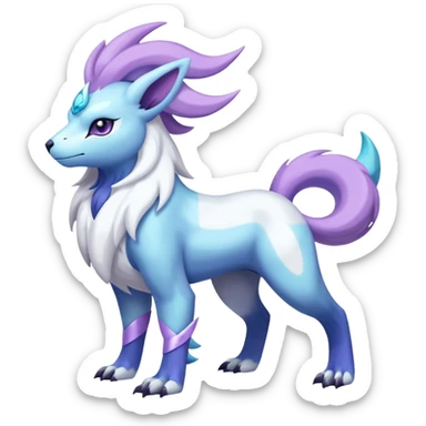 Shiny Glossy Pastel Light Divine Reptilian Draconian Furry Scaly Hairy Feathery Bovine Goated Feline Beautiful Floral Snowy Pretty Absol-Amaura-Suicune-Cobalion-fusion, full body sticker