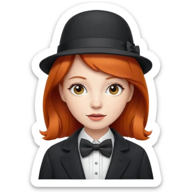 Bow Ties, Coats, and hat, lady, modern, red head sticker