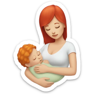 White woman with red hair holding a sleeping baby sticker