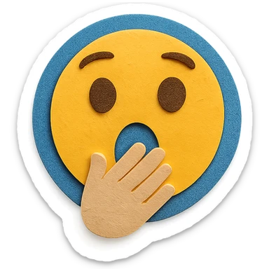 surprised face with hand over mouth, blue paper background, paper craft style sticker