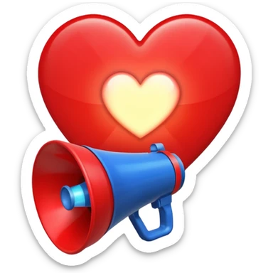 megaphone with a glowing heart coming out sticker