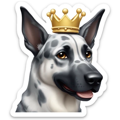 A smiling malinois dark blue merle without red color with a crown on his head sticker