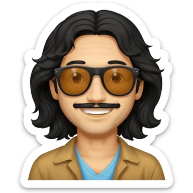man in hippies type, wearing sunglasses, black wavy hair sticker