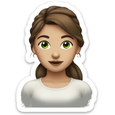 Girl with brown hair, green eyes , and a septum piercing sticker