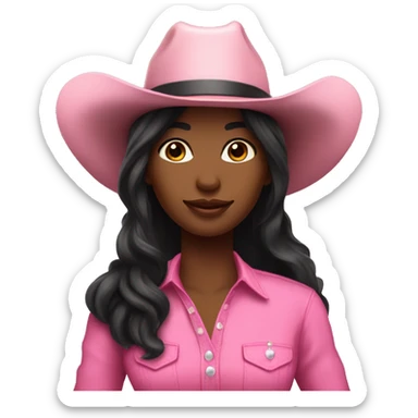 Pretty black cowgirl long hair wearing pink gallon hat sticker