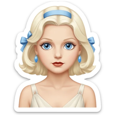 Jean Harlow with blue eyes, platinum blonde hair, ivory outfit sticker