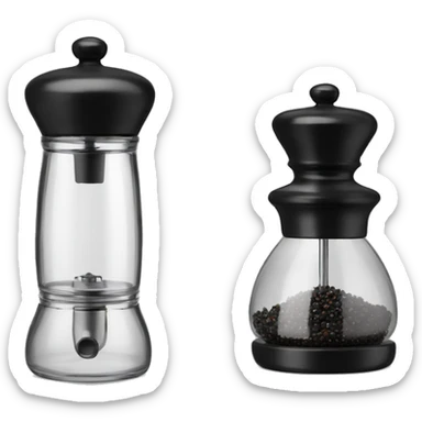 glass pepper mill with black pepper, and a salt glass dispenser sticker