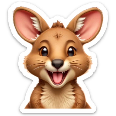 Cinematic Cute Yawning Kangaroo Portrait Emoji, Head tilted slightly with a dramatic, wide-open yawn, showcasing a soft, downy red-orange fur with gently drooping ears and round amber eyes barely open in drowsy contentment, Simplified yet irresistibly adorable features, highly detailed, glowing with a soft, cozy glow, high shine, relaxed yet expressive, stylized with a touch of outback charm, bright and endearing, soft glowing outline, capturing the essence of a sleepy yet affectionate kangaroo, so drowsy it feels like it could stretch out of the screen and curl up for a nap! sticker